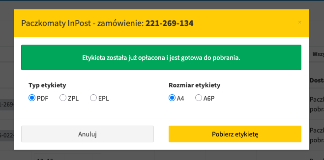 Pobieranie etykiety