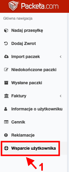 Menu sekcji klienta Packeta