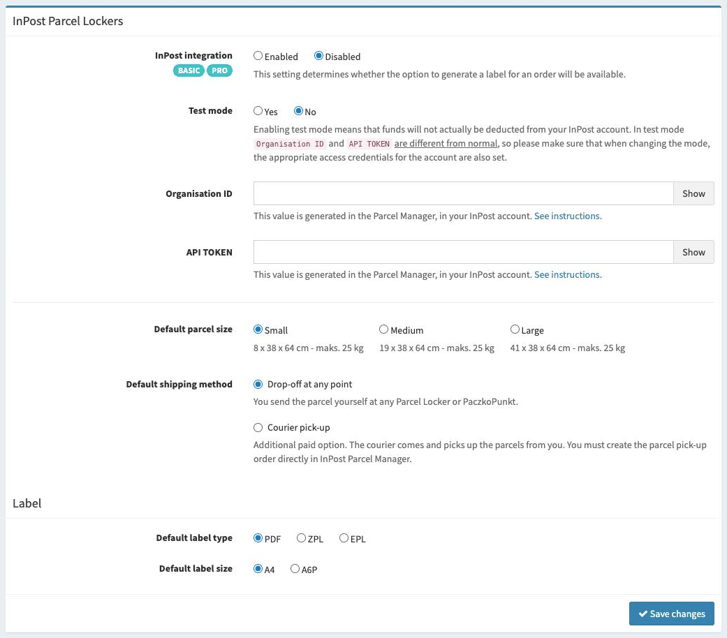 InPost Parcel Lockers integration panel
