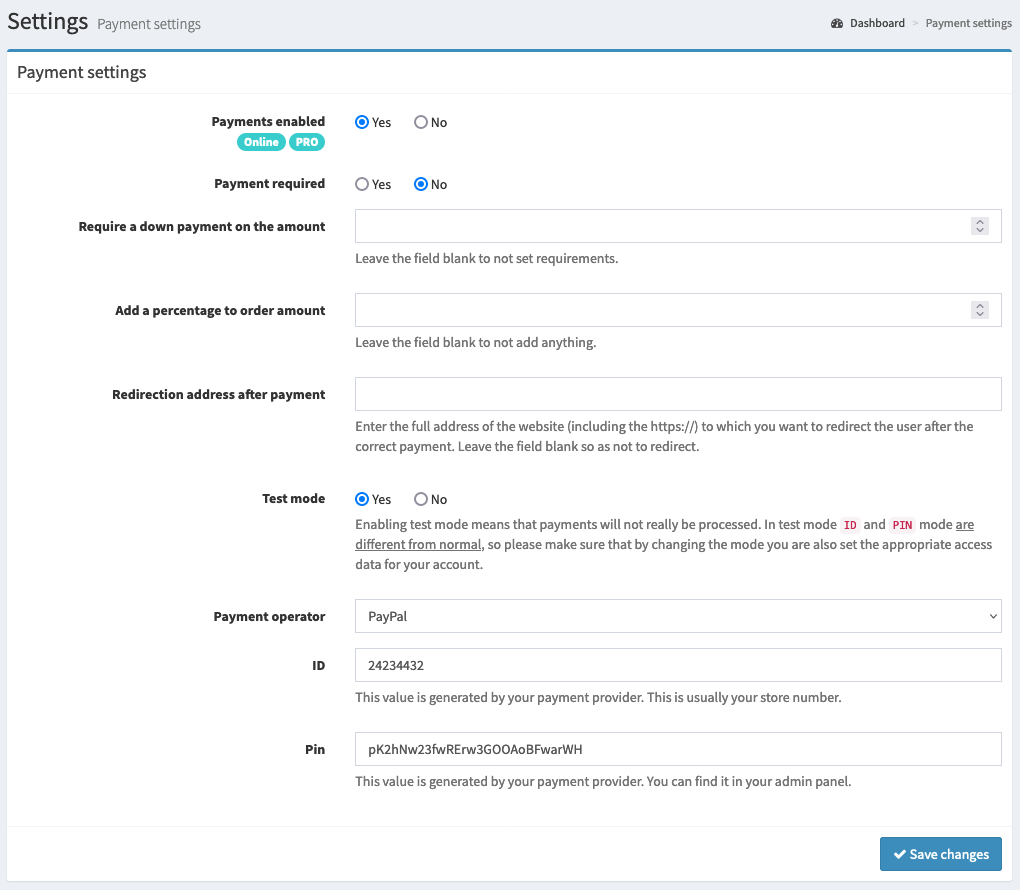 payment options panel