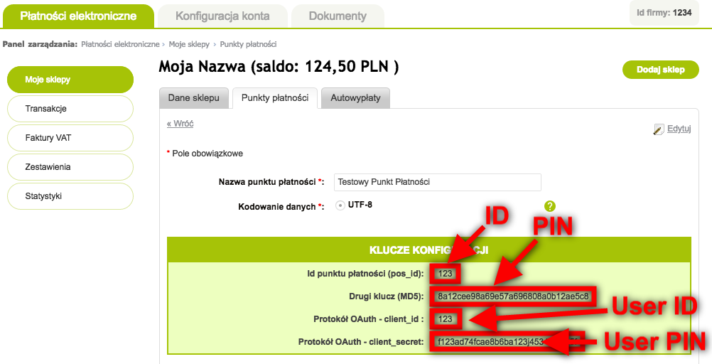 Where to find the relevant data in the PayU account