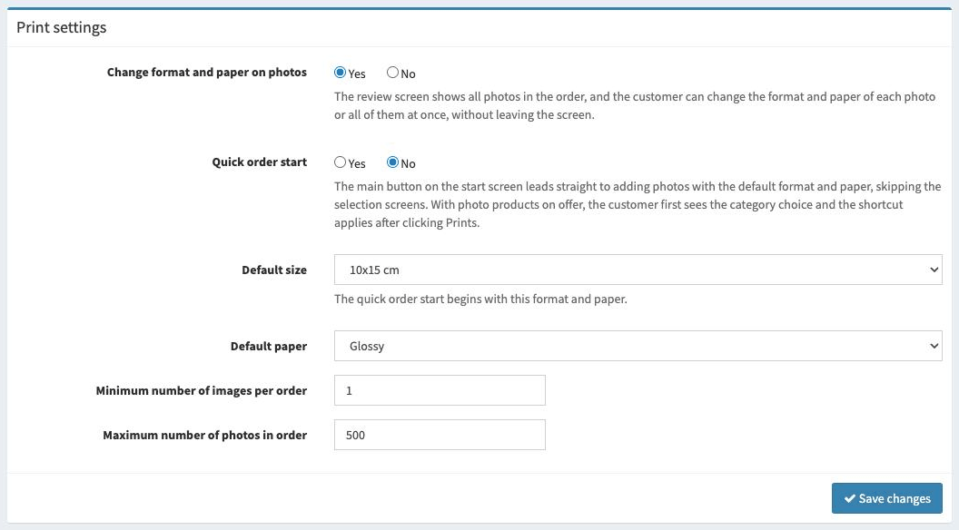 Print settings panel