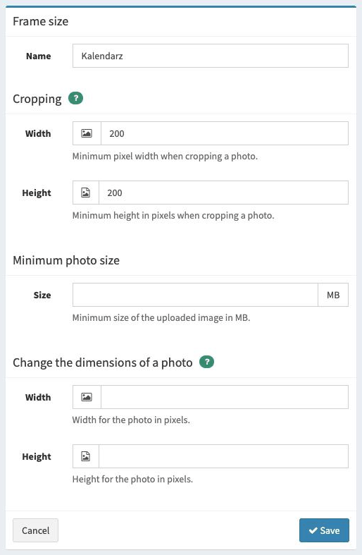 Editing a frame size