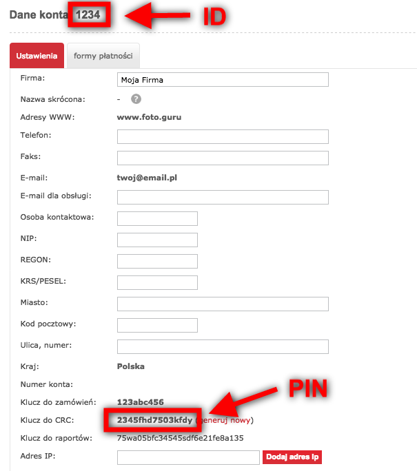 Where to find the relevant data in the Przelewy24 account