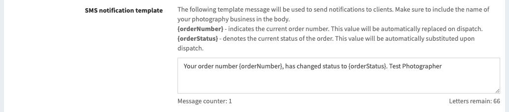 SMS message template